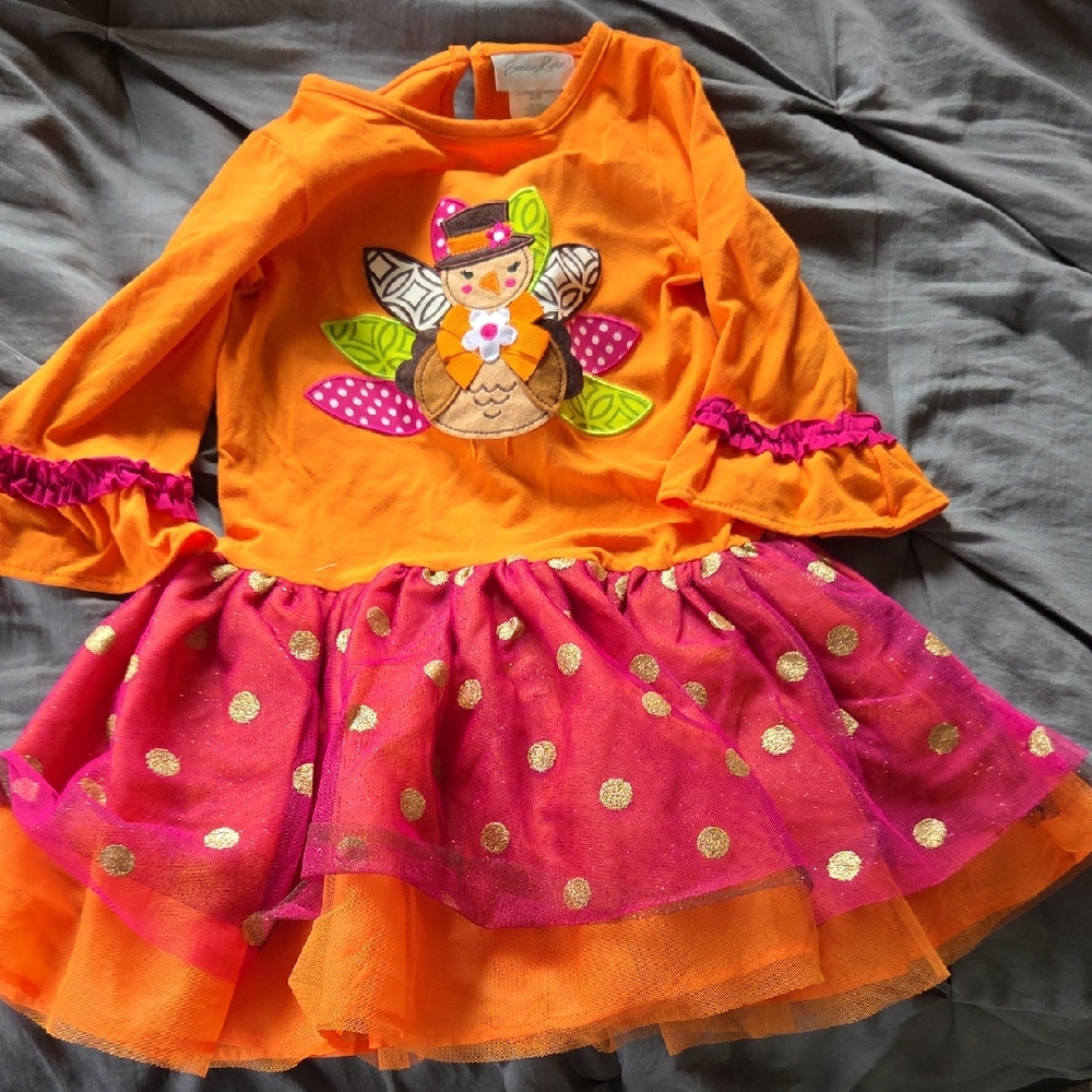 Emily Rose Orange and Pink Kids Dress with Gold Accents